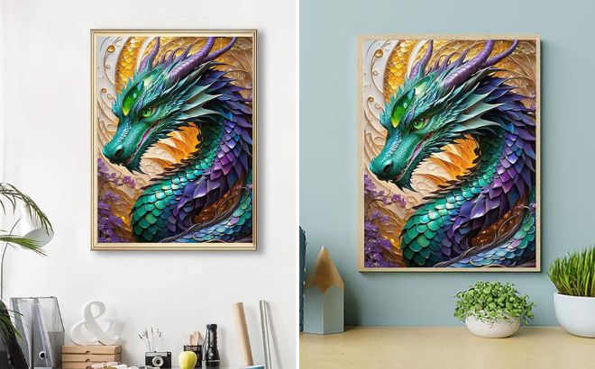 Colourful Dragon Diamond Art Kit on the Wall