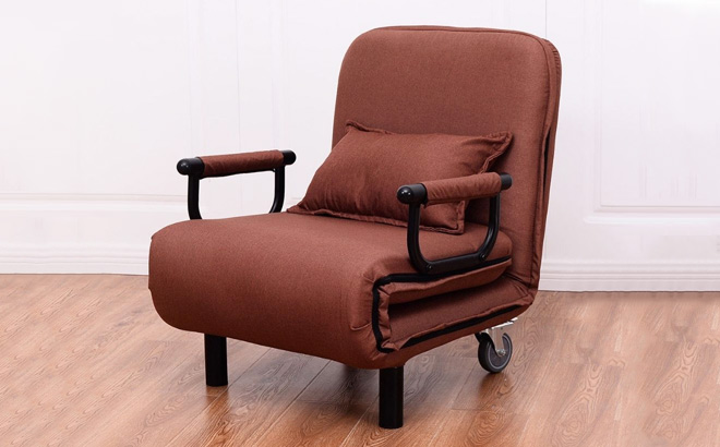 Convertible Foldout Reclining Arm Chair in Coffee Color