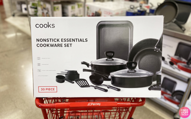 Cooks 30 Piece Aluminum Non Stick Cookware Set on Cart 1