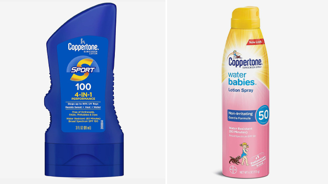 Coppertone Sport SPF 100 Sunscreen and Coppertone Water Babies SPF 50 Sunscreen Lotion Spray