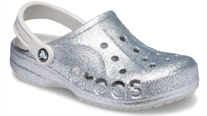 Crocs Baya Glitter Clog in Silver Glitter