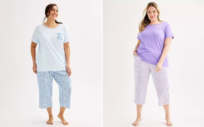 Croft Barrow Plus Size Short Sleeve Pajama Top Pajama Pants Set