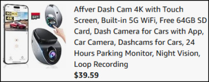 Dash Cam 4K with Touch Screen Checkout