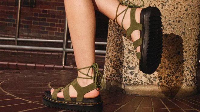 Dr Martens Nartilla Tumbled Nubuck Leather Gladiator Sandals Muted Olive