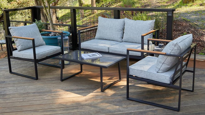 East Oak 4 Piece Patio Furniture Set with Sofa