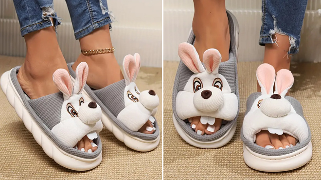 Easter Rabbit Print Linen Slippers