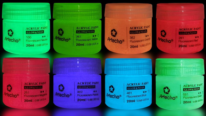 Eight Bottles of Artecho Glow in the Dark Paint