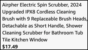 Electric Spin Scrubber Order Summary