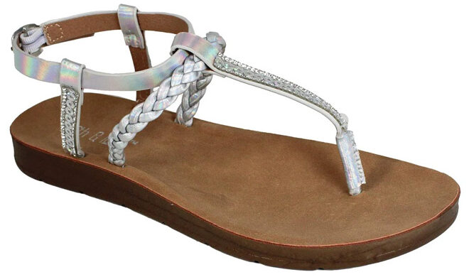 Fifth Luxe Womens Metallic Braided T Strap Flat Sandal