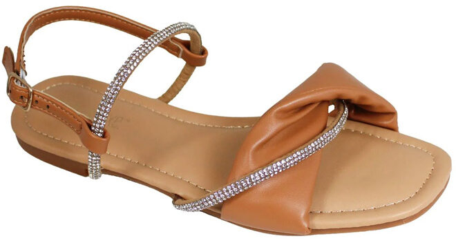 Fifth Luxe Womens Rhinestone Twist Flat Sandals