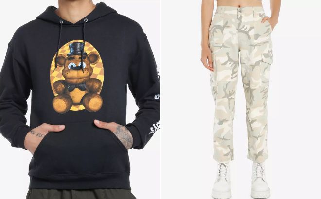 Five Nights At Freddys Plush Freddy Hoodie and Cream Camouflage Cargo Pants