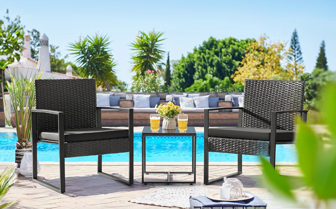 Flamaker 3 Piece Outdoor Patio Set beside the pool