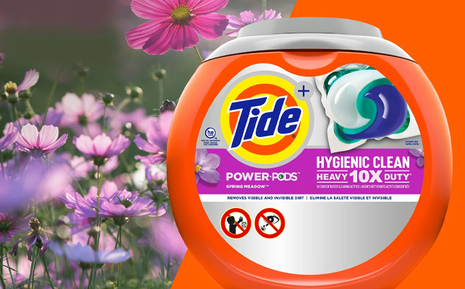 Flowers next to Tide Power Pods Pack