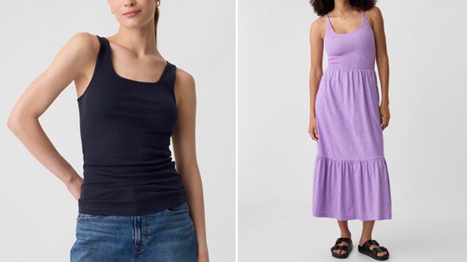 GAP Womens Ribbed Tank Top and GAP Womens ForeverSoft Smocked Midi Dress