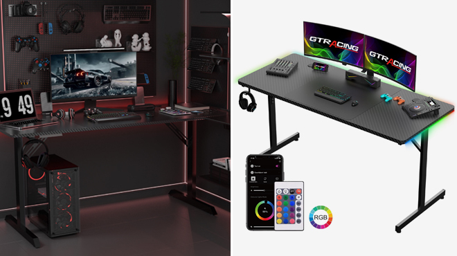 GTRACING 55 Inch Large RGB Gaming Desk with Mouse Pad