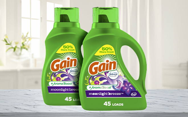 Gain Aroma Boost 45 Loads Laundry Detergent 2 Pack on a Table