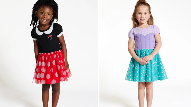 Girls Wearing Disney Minnie Mouse and Ariel Dress