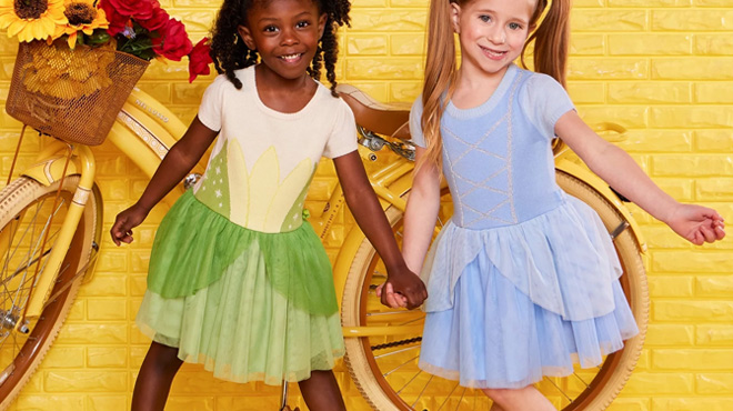 Girls Wearing Tiana and Cindrella Dress