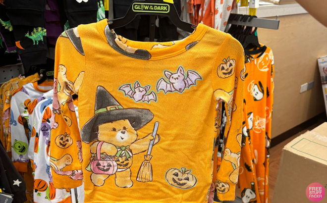 Glow in the Dark Halloween Toddler Care Bear Pajama Set on a Hanger