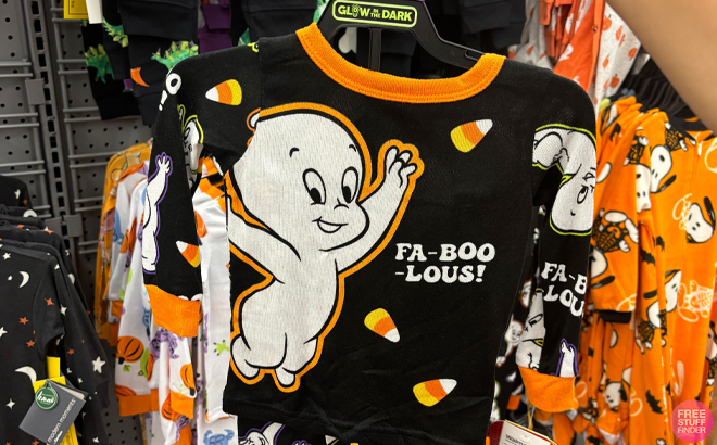 Glow in the Dark Halloween Toddler Casper Pajama Set on a Hanger