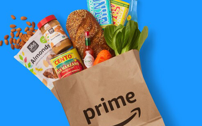 Groceries in an Amazon Prime Paper Bag