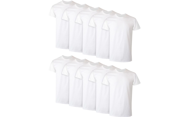 Hanes Mens Super Value Pack White Crew T Shirt Undershirt 10 Pack