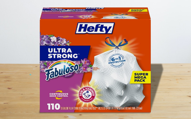 Hefty Ultra Strong 13 Gallon Trash Bags 110 Count on a Table