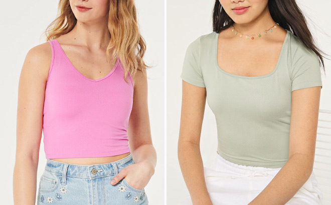 Hollister Soft Stretch Seamless Fabric Crop V Neck Tank