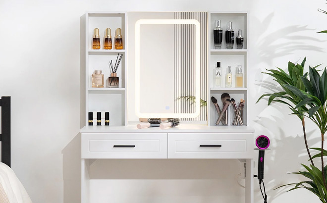 Hommpa Makeup Vanity Desk with LED Lighted Mirror