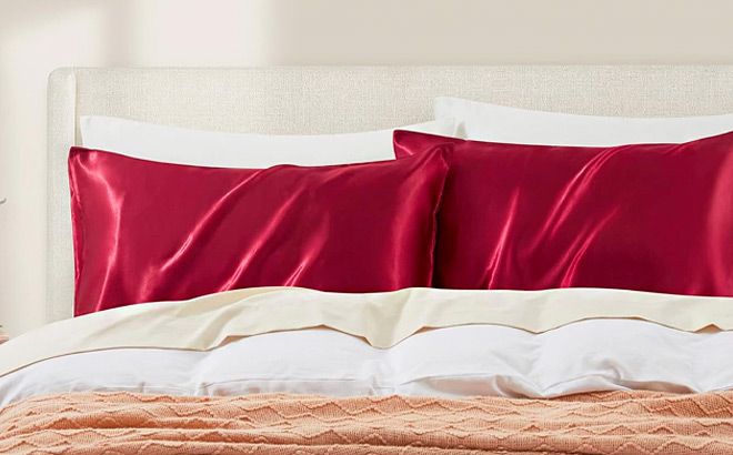 HommxJF King Satin Pillowcase 2 Pack in Red Color