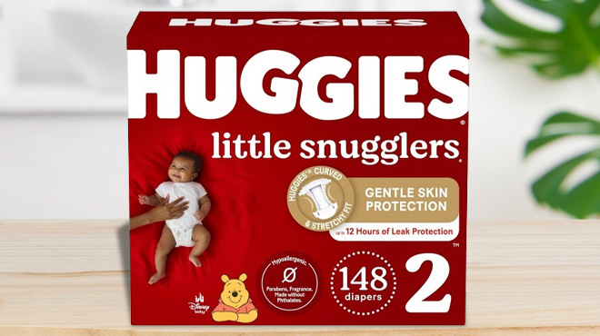 Huggies Little Snugglers Baby Diapers 148 Count on Table