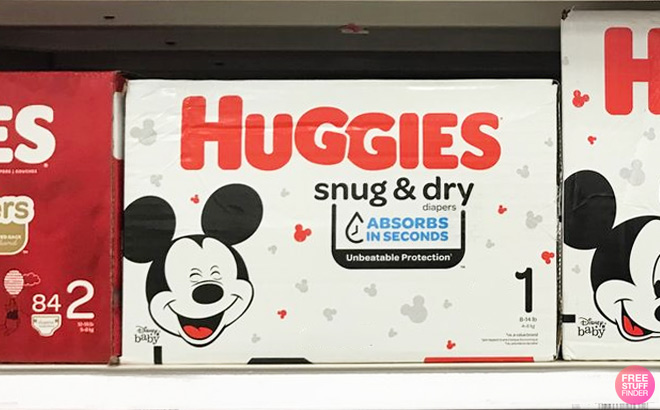 Huggies Snug Dry Diapers on Store Shelf