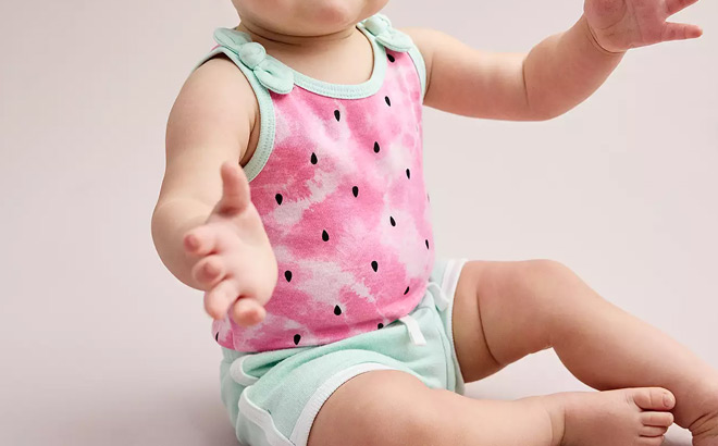 Jumping Beans Baby Girl Watermelon Tie Shoulder Tank Bodysuit