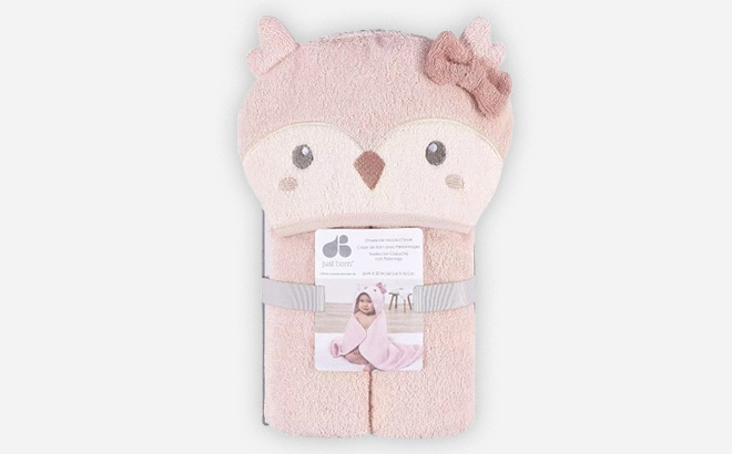 Just Born Baby Animal Character Towel in Pink Color