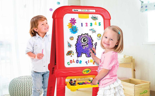 Kids Using Crayola Double Easel