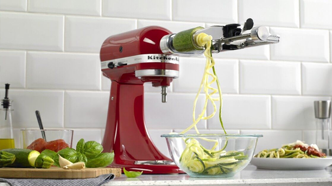 KitchenAid Stand Mixer with Spiralizer Attachment on a Table