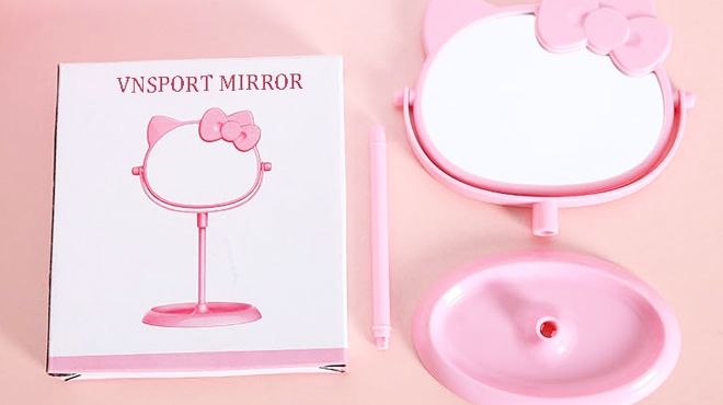 Kitty Cat Shape Kawaii Desk Mirror in Pink Color