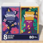 Kleenex On The Go Facial Tissues 80 Count on a Table