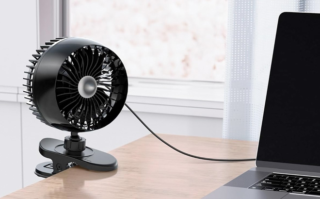 Koonie USB Clip on Fan Strong Wind Ultra Quiet Small Desk Fan with Strong Clamp More Than 360° Adjustable 3 Speeds USB C Corded Powered