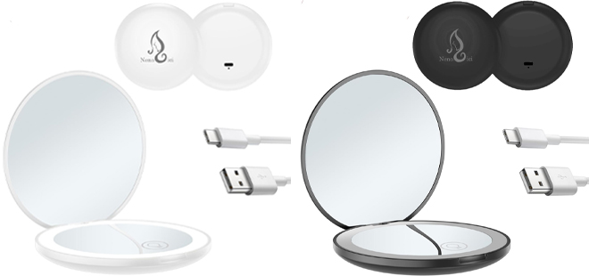 LED Compact Makeup Mirrors in White and Black Colors