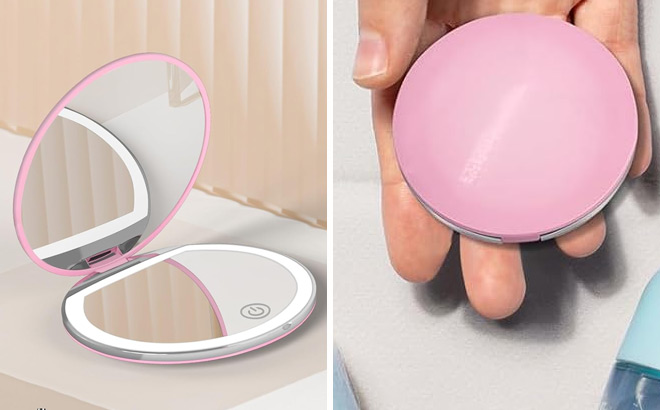 LED Compact Pocket Mirror in Pink Color