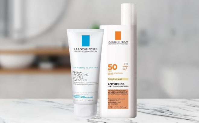 La Roche Posay Anthelios Tinted SPF 50 Sunscreen Toleriane Gentle Cleanser Travel Set