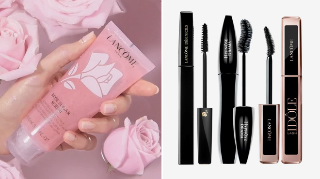 Lancome 2 Pack Exfoliating Rose Sugar Scrub and Lancome 3 Piece Mascara Set