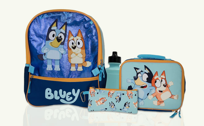 Licensed 5 Piece Bluey Bingo Backpack Set with Lunch Bag