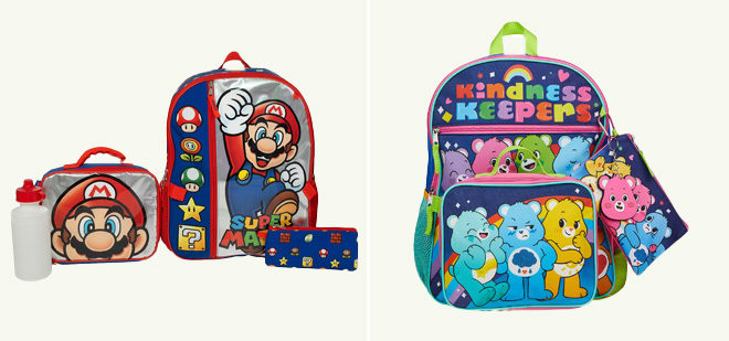 Licensed 5 Piece Super Mario Backpack Set with Lunch Bag