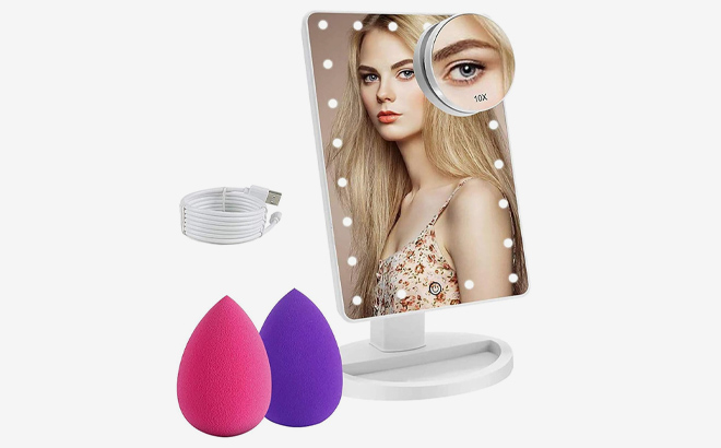 Lighted Vanity Mirror and Makeup Sponge