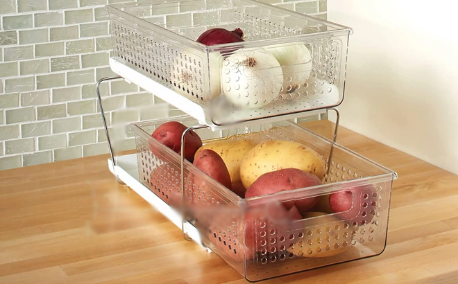 Madesmart 2 Tier Slide Out Storage Bins in the Counter 1