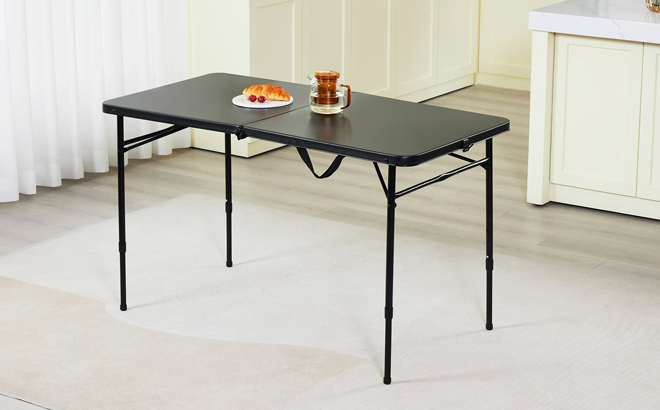 Mainstays 4 Foot Fold in Half Adjustable Folding Table in Black