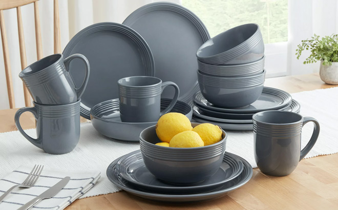 Mainstays Chiara 16 Piece Stoneware Gray Dinnerware Set