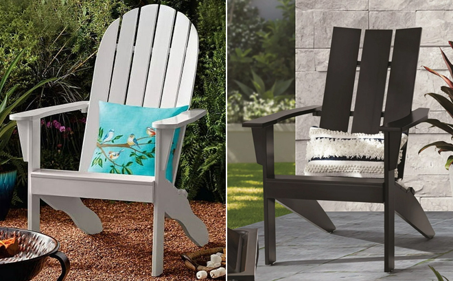 Mainstays Wood Outdoor Adirondack Chair in White and Black